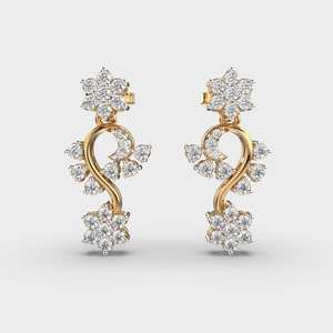 Boucles d'oreilles pendantes en diamant floral coupe ronde boucles d'oreilles de fiançailles en diamant Moissanite 14k boucles d'oreilles cadeaux de mariée en or massif - Product Image 1