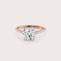 Bague de fiançailles/mariage en diamant de laboratoire rond certifié IGI avec bande pavée et halo caché en or blanc/rose et or jaune 18 carats