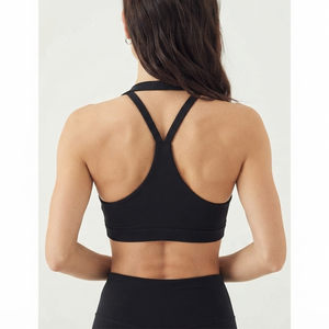 Soutien-gorge de sport OEM noir torsadé pour femme, col en V profond, sans couture, maintien moyen, respirant, pour yoga et entraînement - Product Image 5
