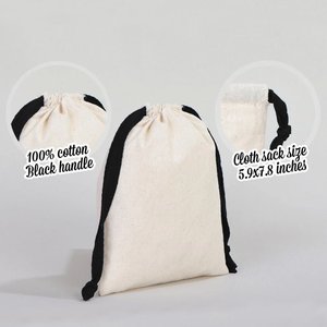 Organic Cotton <b>Drawstring</b> Fabric <b>Pouch</b> 6W X 8H-Black with Embroidered Logo Use for Bracelets Wallet Watch Dust or Packaging - Product Image 3
