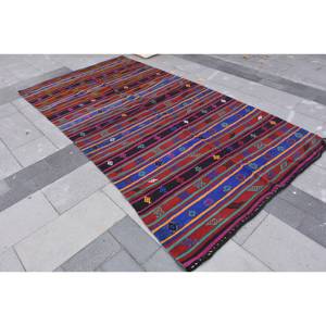 Tapis Vintage Turc Rouge Laine Seagrass 5 X 9.4ft Chef-d 'œuvre Ethnique Grande Zone Patchwork Latex Rectangle Couloir 10mm Tapis De Chambre - Product Image 3