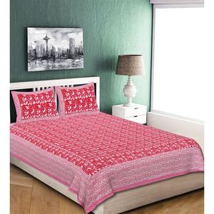 240 TC Cotton Super <b>King</b> <b>Size</b> Double Bed <b>Sheet</b> 2 Pillow Covers Pink Jaipuri Hand Block Print Floral Eco-Friendly (ALDB1006) - Product Image 2