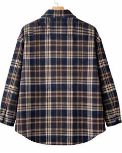 Custom <b>Men</b> Plaid <b>Overshirt</b> Navy Blue Brown Long Sleeve Button Up Check Shirt Jacket Warm <b>Flannel</b> Casual Winter Wear Wholesale - Product Image 5