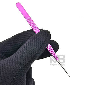 Pince à épiler pour extensions de cils en acier inoxydable japonais, nouvelle couleur violette, pointe argentée isolée à 45 degrés, prise diamantée - Product Image 5