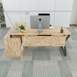 Escritorio Ejecutivo de Diseño Contemporáneo SFMXC004 en Madera y Caucho con Patas de Hierro en Forma de X y Gabinetes de Pared - Product Image 3