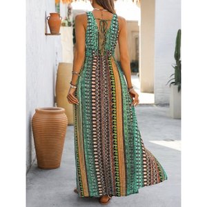 Robe longue Supreme à bretelles et col en V profond à motifs pour femme, 35179 - Vert - Product Image 3