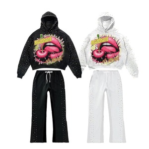 2025 nuevo estilo ácido lavado 100% algodón cremallera sudaderas con capucha y pantalón acampanado logotipo personalizado 2 piezas hombres conjunto Casual chándal para hombres - Product Image 6