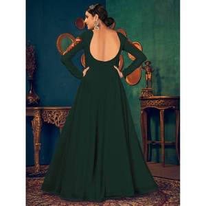Tremendous Green <b>Mirror</b> and Pearl Work Georgette Evening Dress Festive Wear Gown - Product Image 3