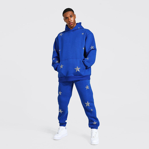 Ensemble de survêtement deux pièces en molleton de coton épais, imprimé, à capuche, avec strass, coupe oversize, style streetwear, et pantalon jogger évasé - Product Image 3