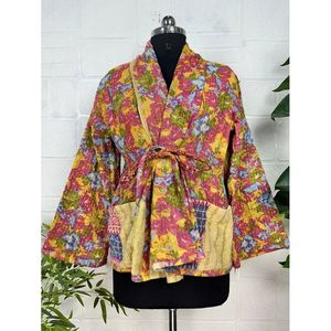 Vintage <b>Kantha</b> Stitch Dori <b>Jacket</b> One-of-a-Kind Handstitched Reversible Short Coat Boho Chic Fashion with Sequins Fur for Spring - Product Image 2