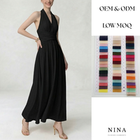 Robe de plage pour femmes de style français vintage sans manches, col halter, coupe évasée, pour les vacances