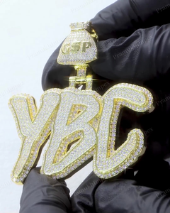 Pendentif lettre en moissanite personnalisé pour hommes en argent sterling plaqué or VVS Diamond Pass Diamond Tester Hip Hop Style Pendant - Product Image 5