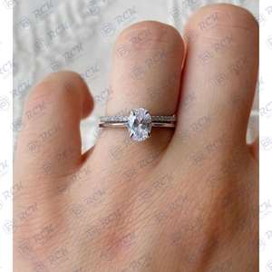 1.00 CTW ovale coupe classique broche réglage ensemble de mariée bague Moissanite pour femmes/cadeau d'anniversaire 18K or massif - Product Image 4