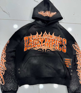 Sweat à capuche en strass imprimé en sérigraphie streetwear de haute qualité pour hommes, 100% coton 400GSM Flees, vente en gros et sur mesure - Product Image 6