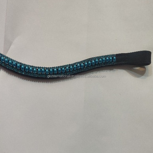 Banda de cejas de caballo de cuero personalizado con diamantes de imitación ostentosos perla en forma curvada fabricante exclusivo hecho a mano - Product Image 6