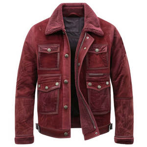 Veste en cuir pour homme de qualité supérieure, toile, hiver, vente en gros, cuir véritable, vêtements d'extérieur, doublure en coton, capuche, style moto et motard, logo sur le devant - Product Image 1