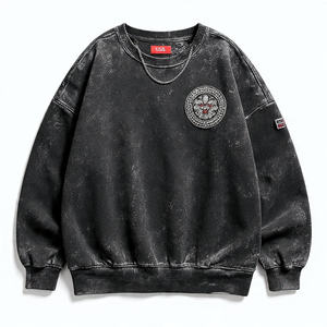 Sweat-shirt vintage, chemises vieillies, broderie de strass, impression en relief, lavage à la pierre, pull à logo, étiquette, décoloration au soleil, décontracté - Product Image 1