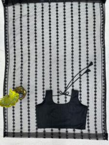 Beau saree de créateur sur tissu en filet doux avec fil et séquence - Product Image 3