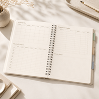 Agenda scolaire LABON personnalisé 2027 2028, organisateur d'études minimaliste couleur crème, spirale, couverture rigide, onglets, hebdomadaire, mensuel, cahier scolaire