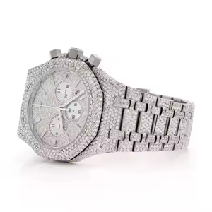 Reloj cronógrafo de diamantes con moissanita ICed completo, lujo, acero inoxidable, chapado en oro blanco, mecánico, analógico, encanto de moda - Product Image 6