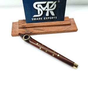 Pipa de Fumar Larga de Madera de Lujo Hecha a Mano con Anillo de Latón, Pipa de Tabaco Clásica para Caballeros - Product Image 2