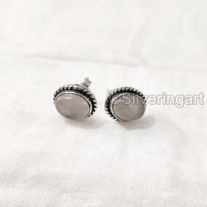 <b>Womens</b> <b>Stud</b> <b>Earring</b> Natural Rose Quartz Gemstone Bohemian <b>Studs</b> <b>Earring</b> Handmade Jewelry 925 Sterling <b>Silver</b> <b>Stud</b> <b>Earring</b> - Product Image 2