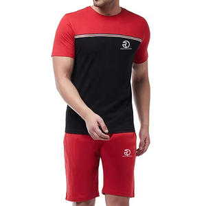 Respirant été hommes ensemble court vêtements de sport T-Shirt à manches courtes et short deux pièces ensemble unisexe Polyester coton décontracté OEM - Product Image 1