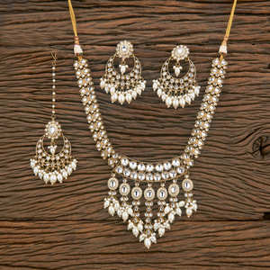 Classic Look of Brass Copper Indo Western <b>Pearl</b> <b>Necklace</b> <b>Set</b> With Mehndi Plating for Womens - Product Image 6