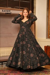 Presentamos nuestro vestido/Vestido Anarkali personalizable de piel sintética de longitud regular para fiesta de noche y oficina de invierno más vendido - Product Image 3