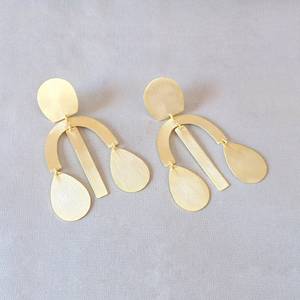 Handmade Indian Brass Chandelier <b>Earrings</b> 18K Gold Plated <b>Long</b> Lightweight Designer Jewelry - Product Image 3