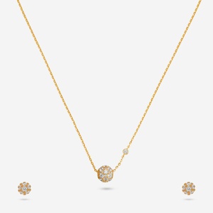92.5 Silver Fine Jewelry Set with <b>Chain</b> and <b>Earrings</b> 191387 Featuring Emerald Cut Diamond Zircon Pearl for Parties and Gifts - Product Image 1