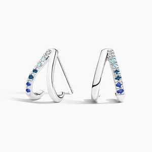 Diseño Pave Ajuste Topacio azul y aguamarina Piedra preciosa con corte redondo Diamante natural Sólido Oro real Pendientes de Aro para mujer - Product Image 1