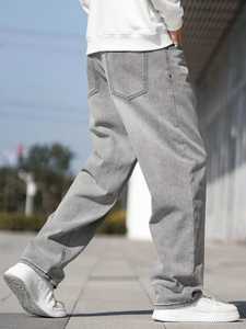 กางเกงยีนส์ขาตรงสำหรับผู้ชาย, กางเกงยีนส์ผ้าฝ้าย100% สไตล์ฮิปฮอปวินเทจใส่สบายทันสมัย - Product Image 6