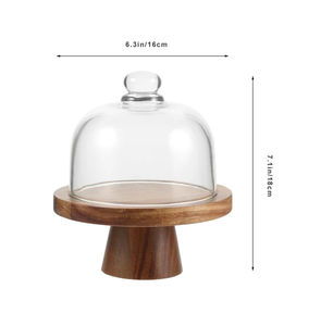 Support à gâteau en bois classique avec dôme en verre support à gâteau en bois personnalisable rond régulier prix compétitif - Product Image 5