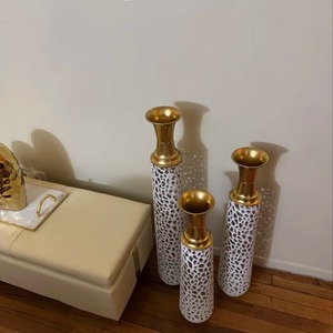 Premium <b>White</b> Cutwork Decorative Tall <b>Vase</b> With <b>Gold</b> Finished Mouth Area Perfect For Hospitality <b>And</b> Home Interiors From India - Product Image 4