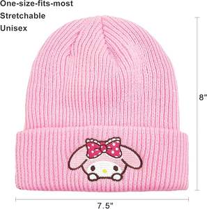 Anime Red Beanies Cartoon Embroidered White Beanie Knitted Hat for Autumn Winter Warm Kitty Beanies for Christmas Halloween - Product Image 5