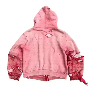 Sudadera con capucha con cremallera Vintage personalizada para hombre 450g Heavy Winter Fleece Print Sun-Faded Distressed Ripped Cotton Bordado Pocket XS - Product Image 2