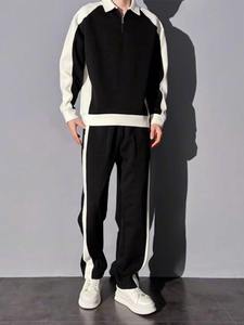 Traje informal de gama alta para hombres con ropa bonita Nueva sudadera de color contrastante de primavera y otoño Conjunto de dos piezas - Product Image 4