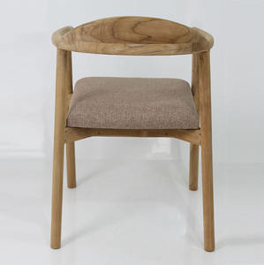 Silla de Comedor de Madera de Teca Sólida con Acabado Natural, Silla Moderna con Respaldo Curvo y Asiento Tapizado, Ecológica y Duradera para Hogar, Bodega o Bar - Product Image 4