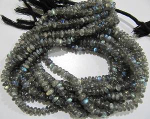 Labradorita natural, liso, liso, forma de Rondelle, cuentas de 6 a 8mm, hebras llamativas azules, 8 pulgadas de largo - Product Image 2