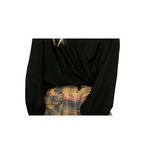 Free People Top da donna nero XL a quadri con effetto avvolgente in chiffon di cotone traspirante, stile bohémien per tutti i giorni, per la primavera - Product Image 3