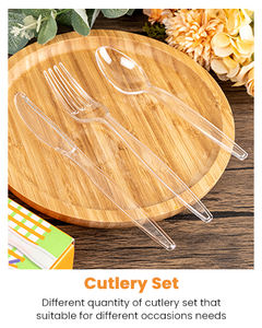 Couverts jetables en PS/PP biodégradables, écologiques, de qualité alimentaire, résistants, fourchettes, couteaux, cuillères, assortiment transparent - Product Image 3