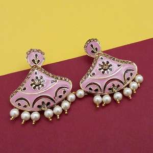 Kriaa <b>Fine</b> <b>Dangle</b> <b>Earrings</b> 1314243D Model Austrian Stone Pink Meenakari Dangler - Product Image 1