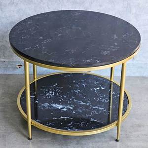 Modern Two-tiered <b>Sofa</b> <b>Table</b> with Stone Top & Iron Legs 60x60cm Living Room Furniture TT68274 - Product Image 6