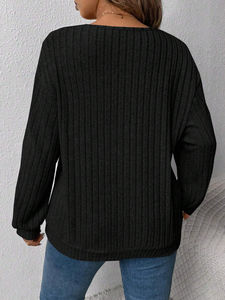 Sweat-shirt à col en V pour femme personnalisé, couleur unie, tricot gaufré, sweat-shirt tricoté gaufré pour femmes - Product Image 2