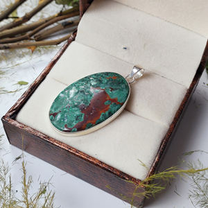 Colgante Ovalado de Crisocola Natural - Plata de Ley 925, Joyería de Piedras Preciosas Hecha a Mano, Venta al Por Mayor - Product Image 6