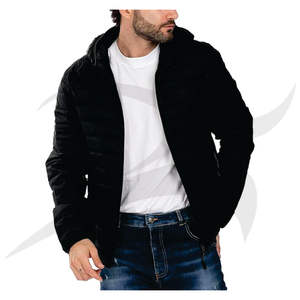 Chaqueta cálida y ligera con logotipo personalizado al por mayor, chaquetas acolchadas de invierno con capucha en negro para hombre, venta al por mayor de 2017 - Product Image 5