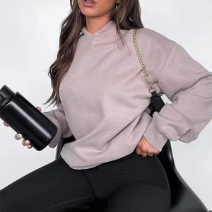 Sweat à capuche surdimensionné à manches longues pour femmes, décontracté, blanc, doux, lâche, épaules tombantes, coton polaire, éponge française, logo personnalisé, dentelle lavée - Product Image 3