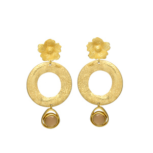 New Arrival Woman Flower Stud <b>Gold</b> Plated <b>Earring</b> with <b>Dangle</b> Ring for Woman - Product Image 1