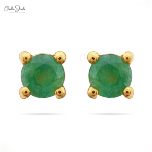 2024 nóng bán 3mm Emerald đinh tán 925 Sterling Bạc Vòng đá quý tự nhiên Solitaire mạ vàng bông tai ở mức giá chiết khấu - Product Image 2